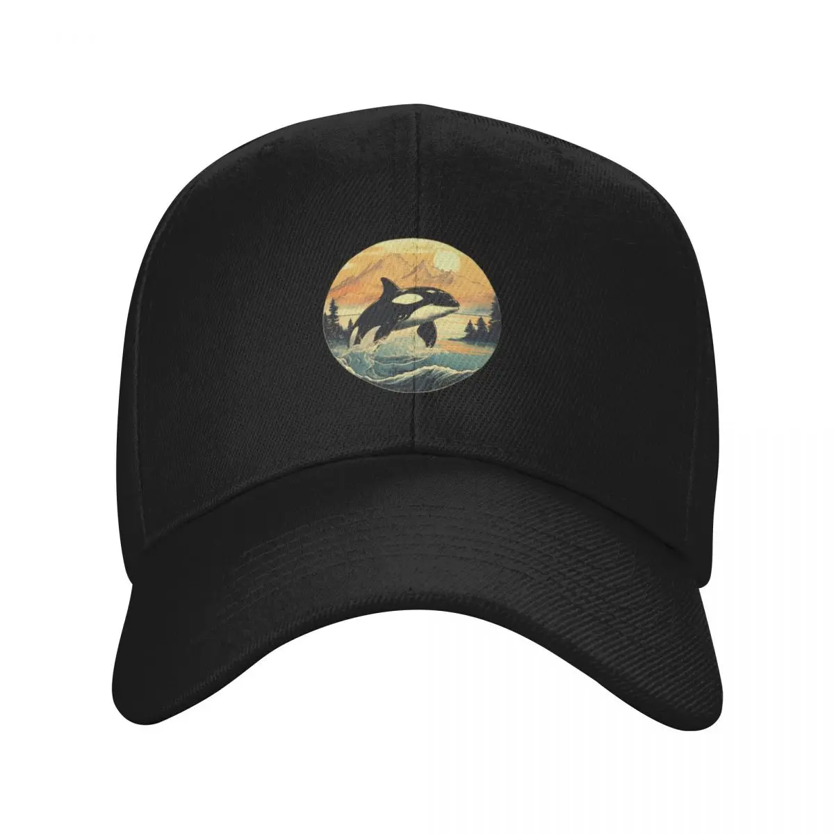 Vintage Pacific Northwest Orca Illustration Washington Art Baseball Cap Beach Outing Hood Women Hats Men's