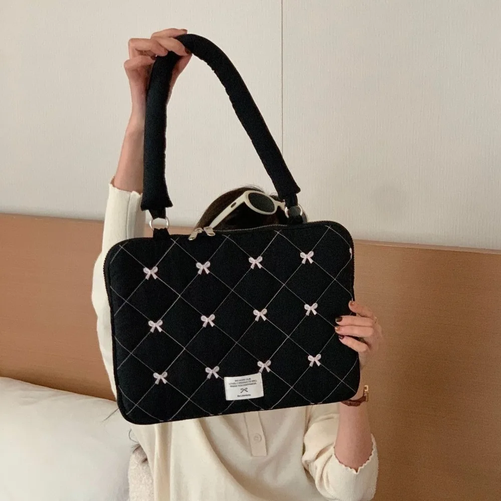Embroidered Bow Business Briefcases Large Capacity Handbag Laptop Sleeve Case Bag File Folder Shoulder Bag Document Tote Bolsas