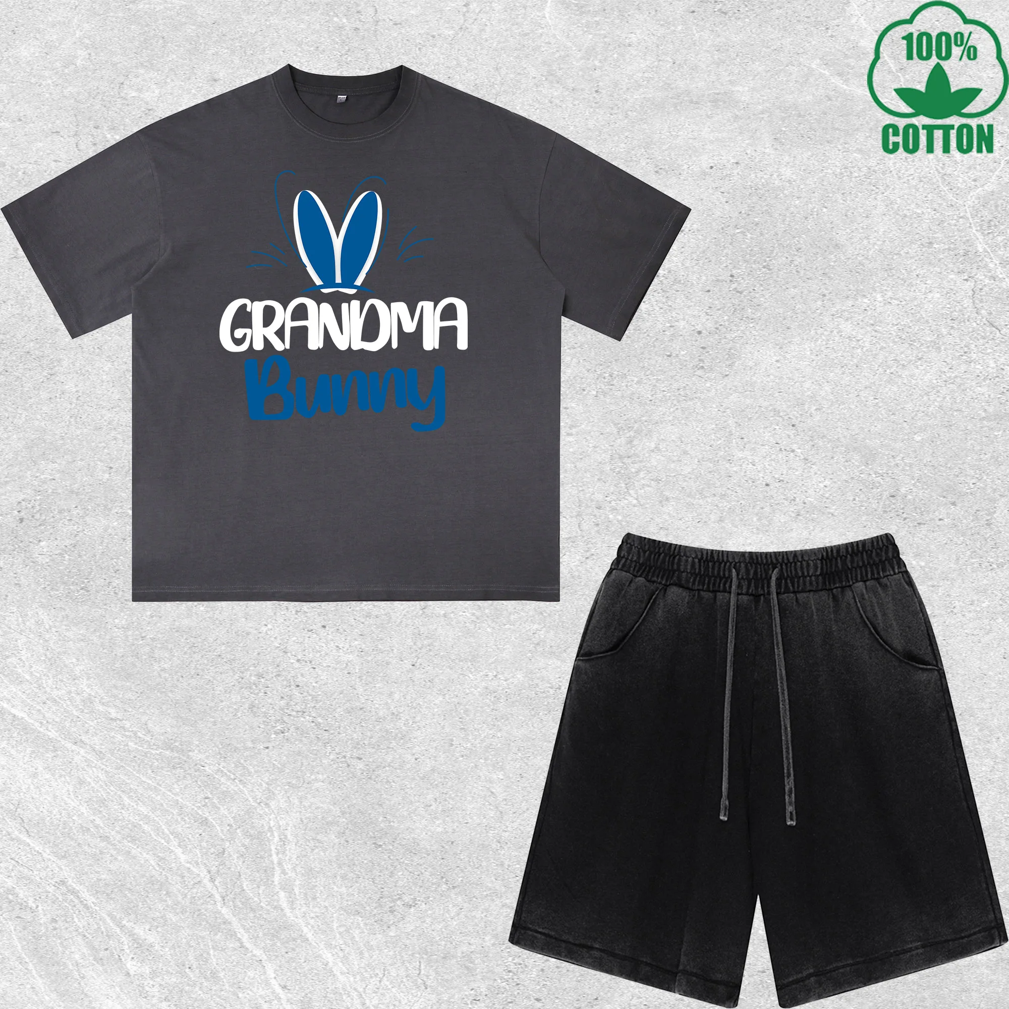 

Grandma Bunny Printed Dirty Wash T-Shirt Shorts Set Multicolor Combo Loose Trendy Fashionable 100%Cotton Short Value Pack