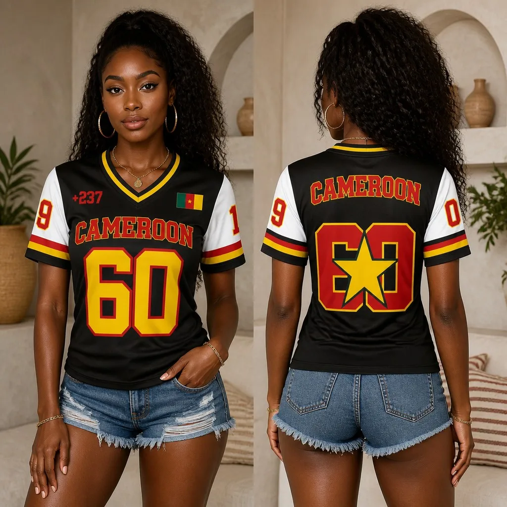 Neues Sommer-T-Shirt für Damen, personalisiert, lässig, schmal geschnitten, Kamerun-Print, V-Ausschnitt, Kurzarm, sexy Damen-T-Shirt-Oberteil – Detail 2