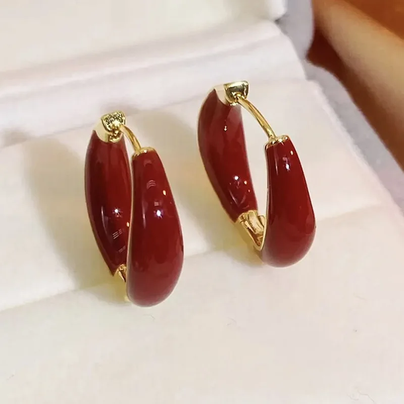 Temperament Senior Sense Dripping Oil Ear Buckle Ear Ring 2024 New Tide Exquisite Net Red Everything Pair Earrings Female