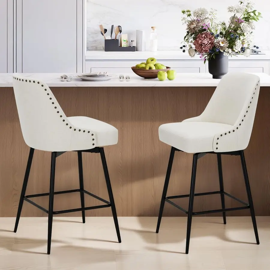 

Набор из 2 барных стульев, поворотные табуреты высотой 26,18 с толстым мягким сиденьем, регулируемая подставка для ног, вращение на 360 градусов, мягкая ткань