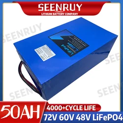 SEENRUY Lifepo4 Batteria 48V 60V 72V 50Ah per 3000W 2000W 1000W Escooter Moto Triciclo Go-Kart + Caricatore 5A