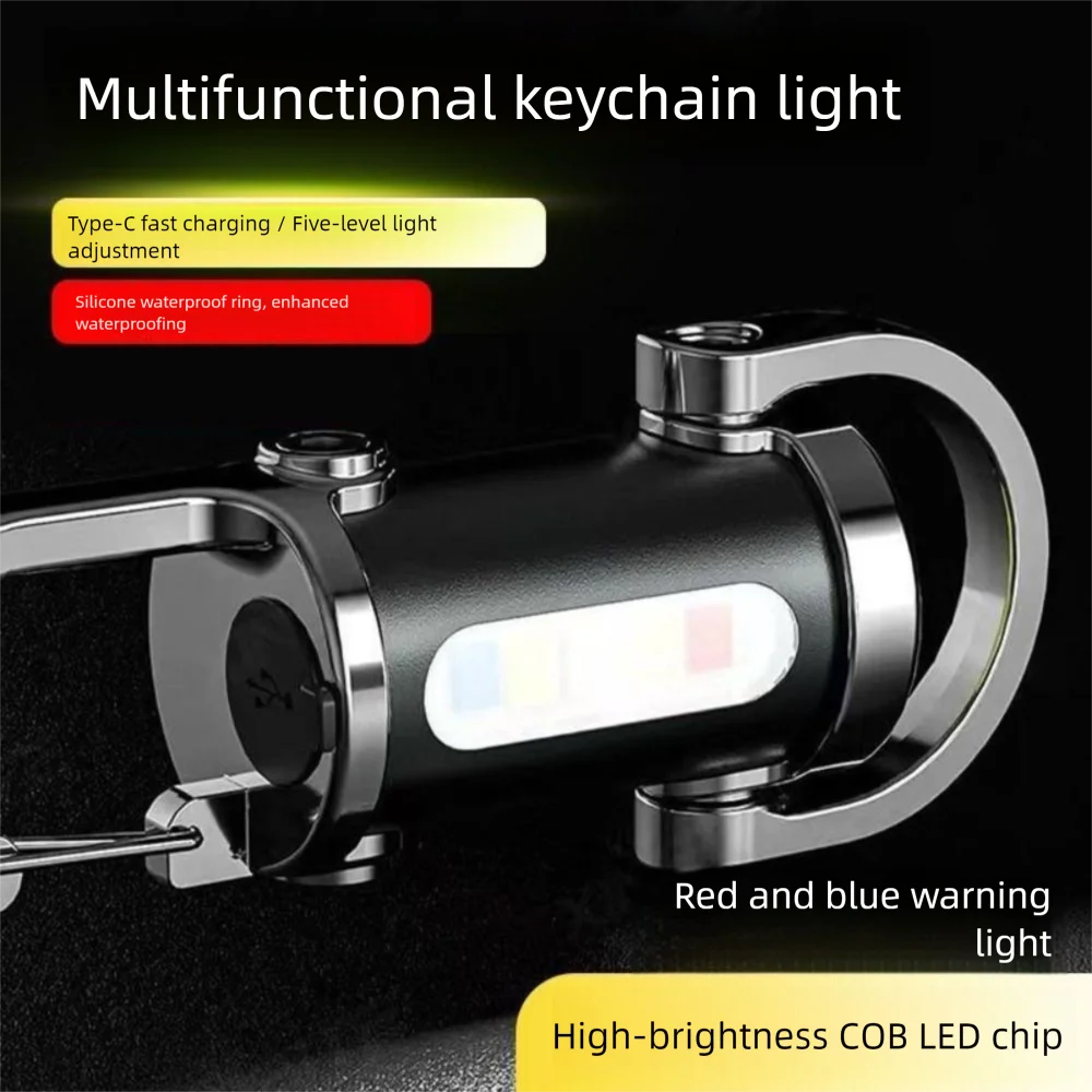 

Waterproof Mini Keychain Flashlight High Bright Dual Light Source USB Rechargeable Keychain Light Lightweight with Hook