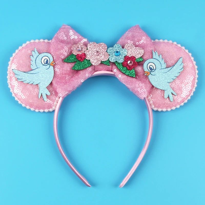 Cinderella Cartoon-Mausohren-Stirnband mit Pailletten und Schleifen für Mädchen, Erwachsene und Kinder, Halloween, DIY-Party, Cosplay, Haaraccessoires, Prinzessinnen-Haarband – Detail 11