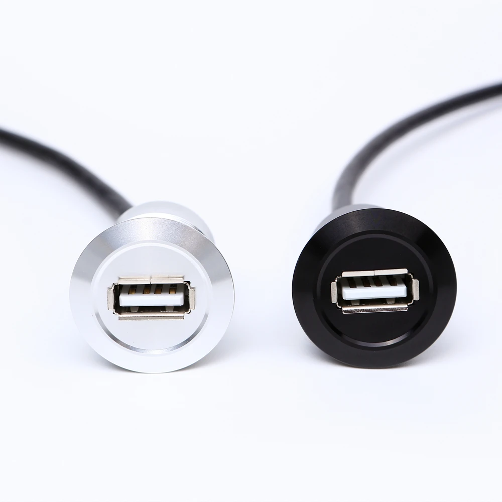 22mm USB connector socket  mounting diameter metal Aluminium anodized  USB2.0 Female A change to male A with 60CM cable