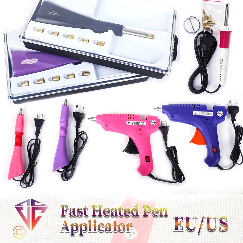 Fast Heated instrument EU/US Plug Applicator Iron-on Wand Heat-fix Tool Gun Mixed Size Hot Fix Rhinestones Glass Diamond