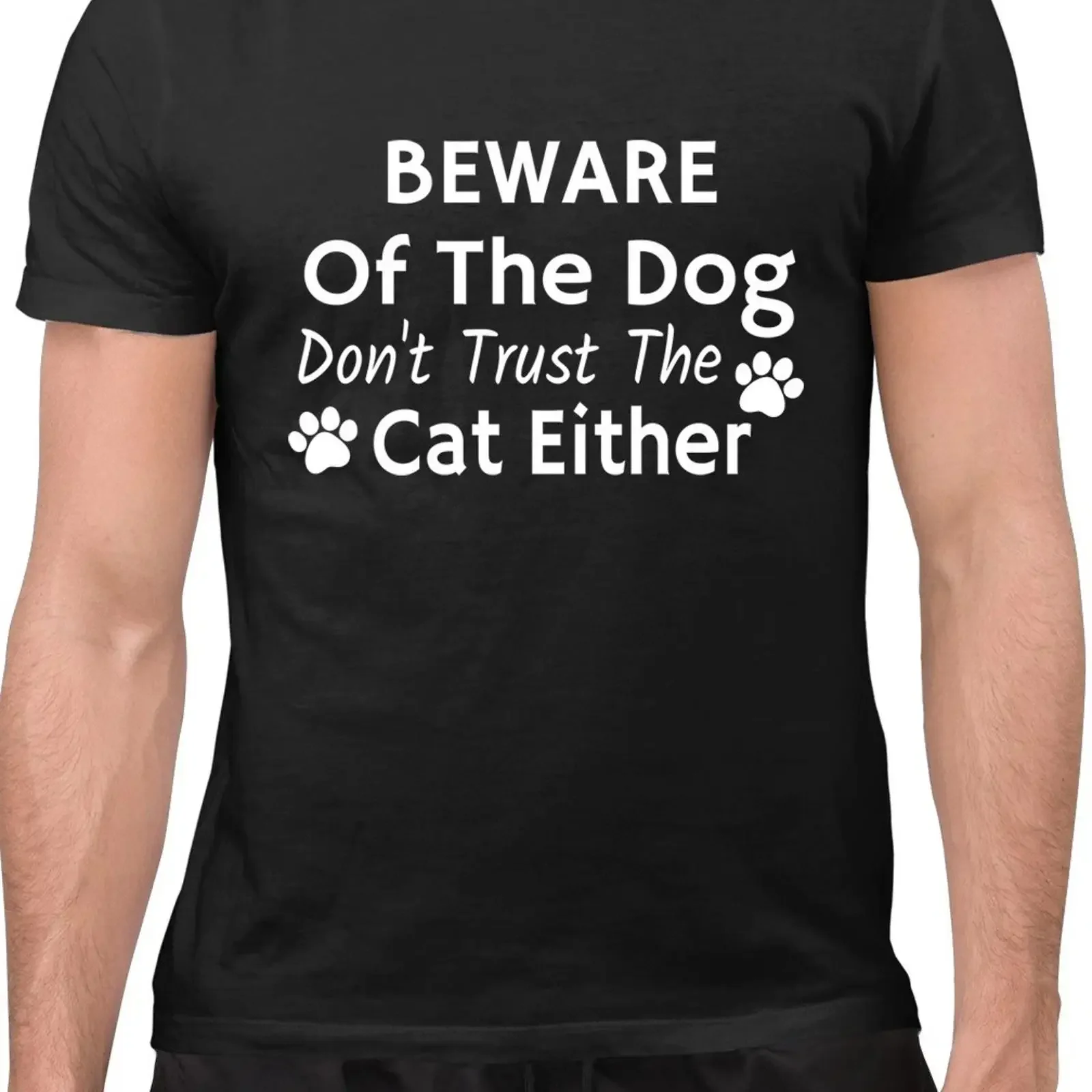 Lustiges T Shirt Vorsicht vor dem Hund Vertraue der Katze entweder nicht sarkastische Haustierliebhaber vintage Washed