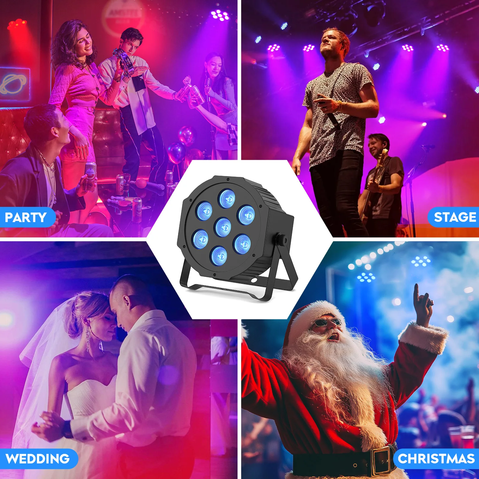 U'King 4er-Set 7x10W RGBW LED Par-Scheinwerfer DMX512 Fernbedienung Strobe/Fade/Jump Bühnenbeleuchtungseffekt für DJ-Shows, Konzerte, Hochzeiten – Detail 7