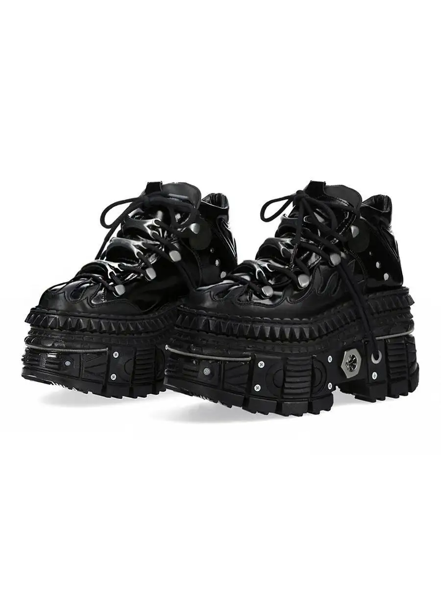 Кроссовки на платформе с ремешками. Туфли на платформе в стиле панк-рок, готики. Мужские и женские высокие туфли с металлической отделкой в стиле ретро.