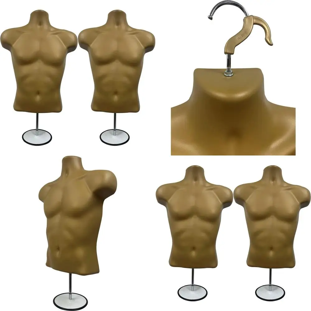 

Set of 2 Metal-Stand Bronze Male Mannequins with Hanging Hooks, S-M Sizes