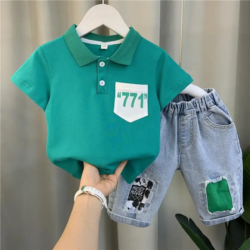 

Boys' Summer Polo Shirt Suit 2022 New Fashion Baby Summer Clothes Children's Korean Style Cool Handsome Short Sleeve Clothes