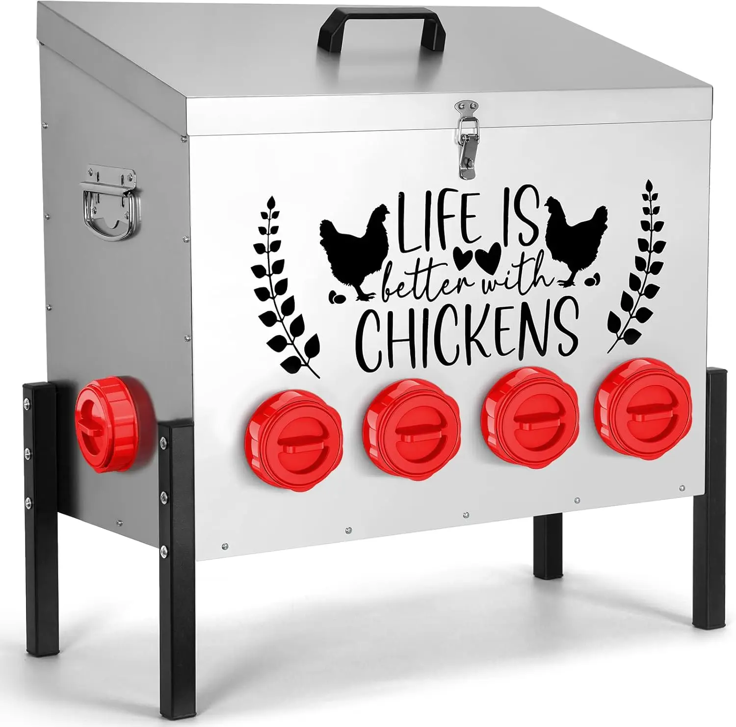 

Большая оцинкованная кормушка для кур на 95 фунтов с регулируемой подставкой, отверстия для кормления без ухода за ним, не пропускающие корм, для уток и гусей