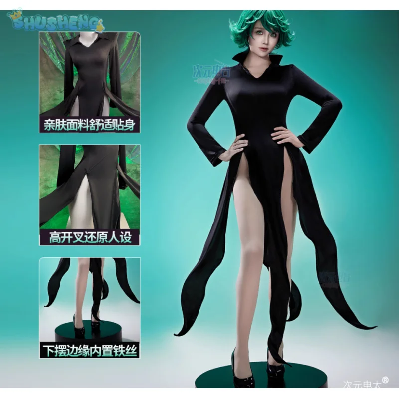 

One Punch Man Tornado of Terror Senritsu No Tatsumaki Косплей Костюм Парик Черное Платье Женский Наряд Для Девочек Хэллоуин Детская Униформа
