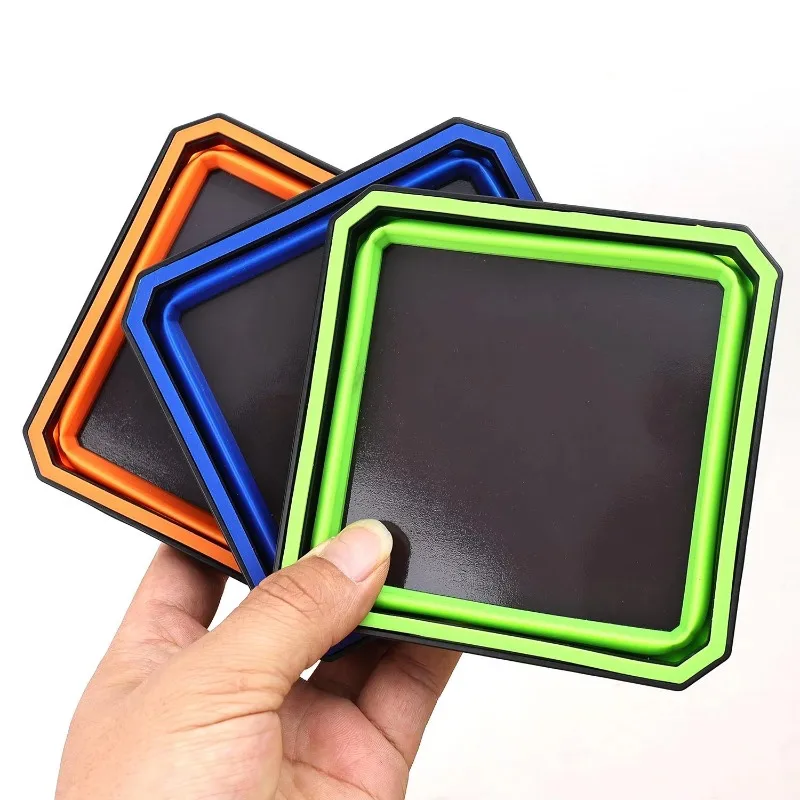 4.5Inch Magnetic Parts Tray Square Silicone Foldable Collapsible Suction Bowls Storage Holder for Bolts Nuts Washers Pins Screw