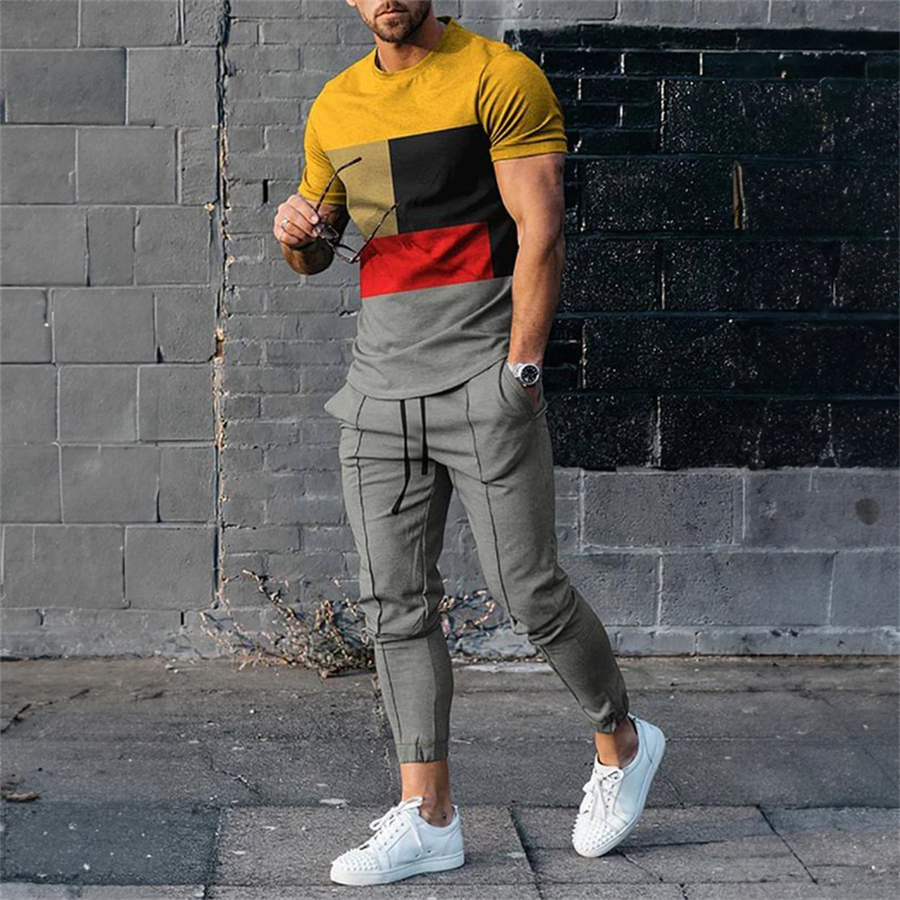 2024 Summer Men Tracksuits 3D Print Short Sleeve T Shirt Jogging Pants 2 Piece Set Casual Trend Fashion Man Clothes Streetwear