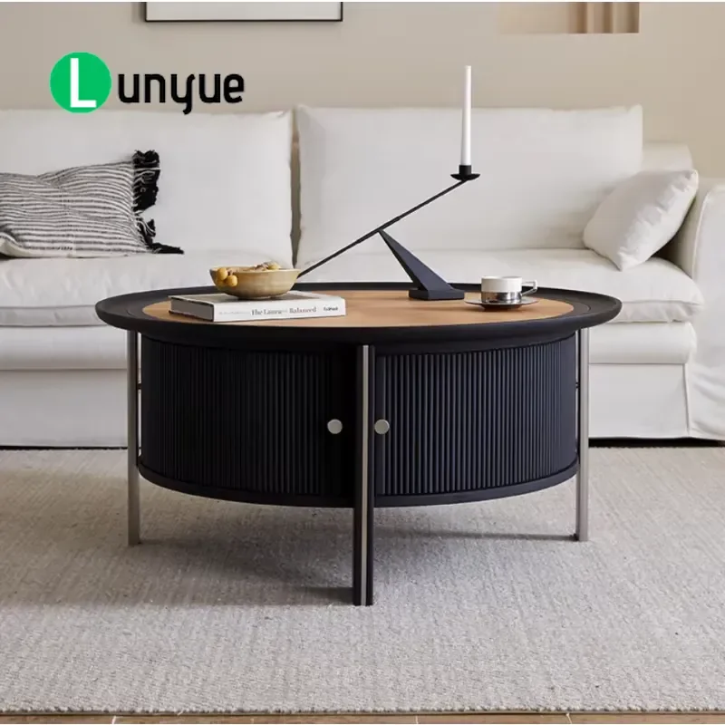 Modern Round Coffee Table Italian Design Red Oak Wood Multi Functional Interior Storage Durable Living Room Furniture