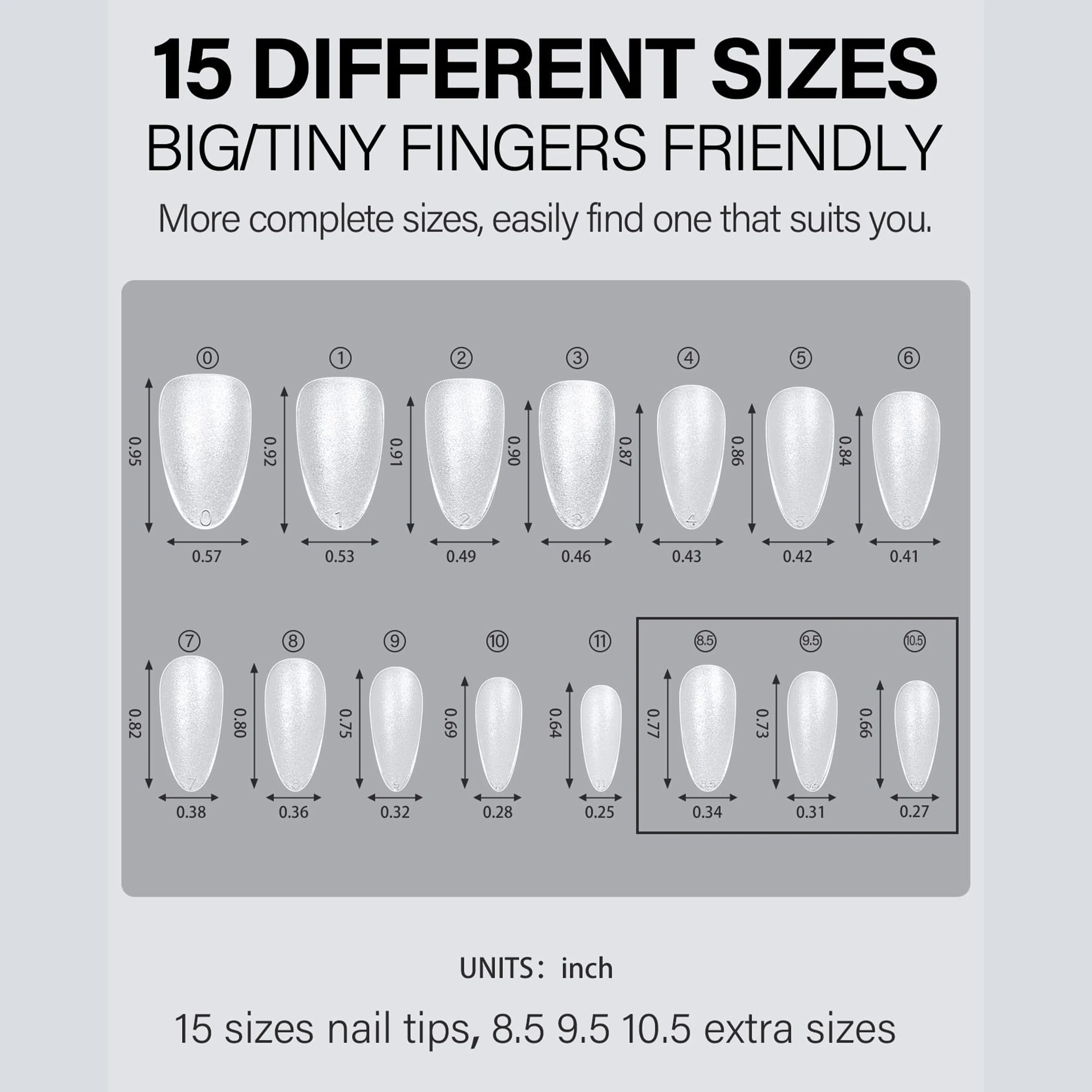 HOTWAY 300pcs almond shaped/oval shaped/acrylic nail tips, 15 sizes, complete set of fake nails, matte solid color, short to med