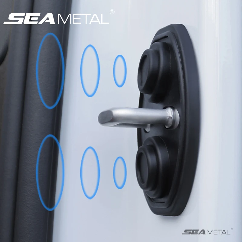 SEAMETAL 4pcs Car Doors Lock Protector Cover Auto Door Lock Shock Absorber Silicone Cushion Car Door Closing Soundproof Covers