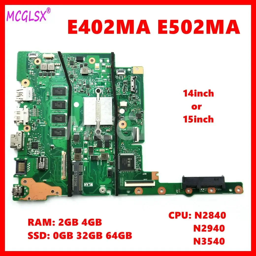 E402MA N2840/N2940/N3540 CPU 2G/4G RAM 0GB 32GB 64GB SSD Mainboard For ASUS E402MA E502MA E402M E502M Laptop Motherboard