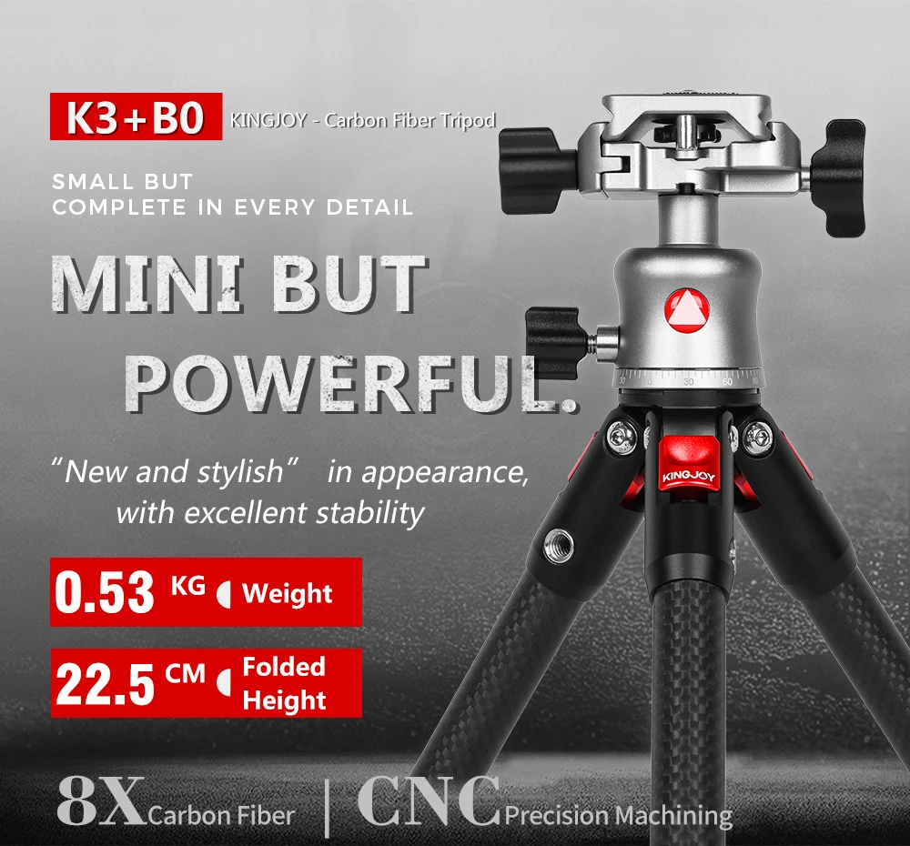

KINGJOY Desktop Mini Tripod for Camera Compact Tripod 360° Low Profile Ball Head 1/4'' Screw for Camera Video Camcorder Phone