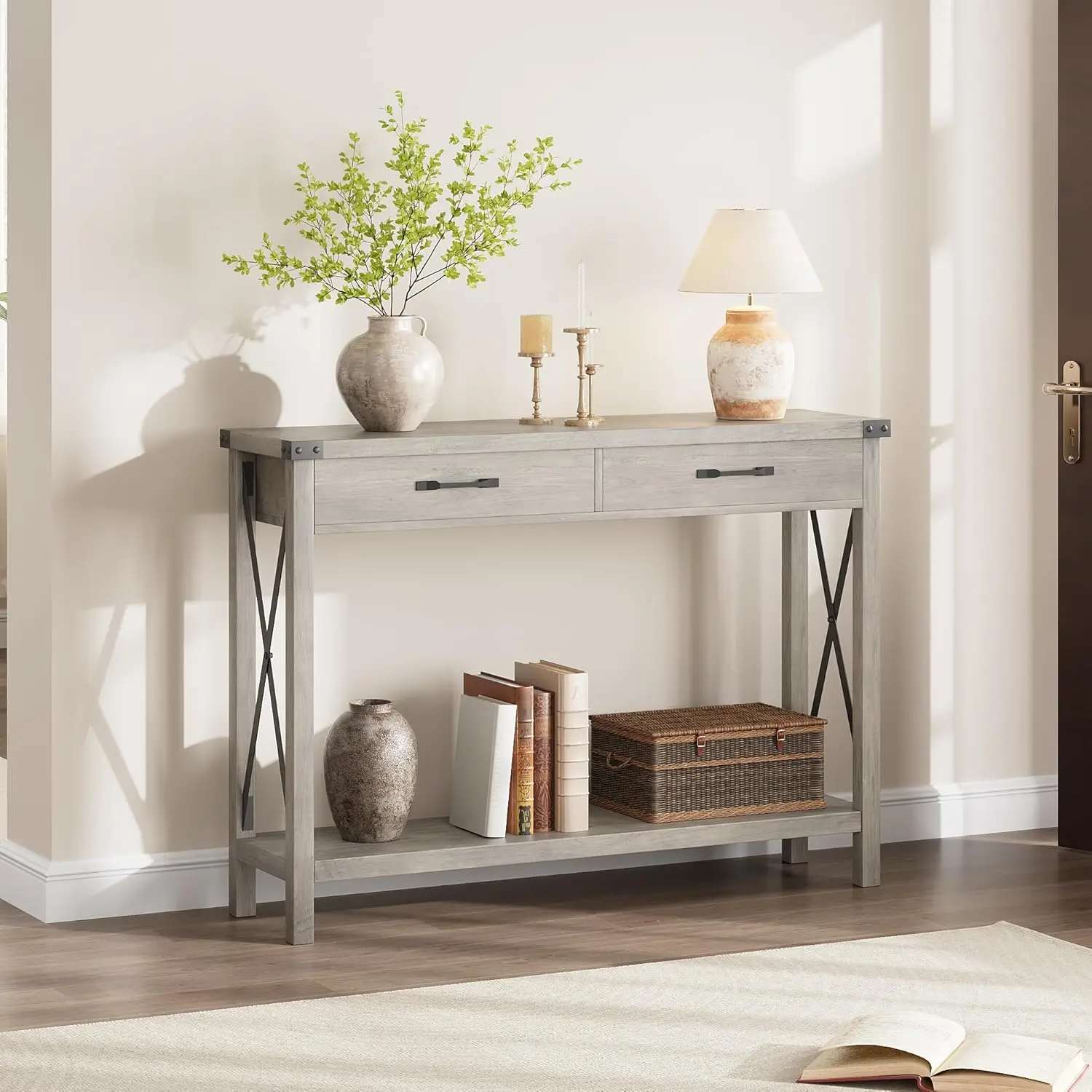 

Entryway Console Table 2 Drawers Storage Shelf Living Room Hallway 48in Wood, Customized