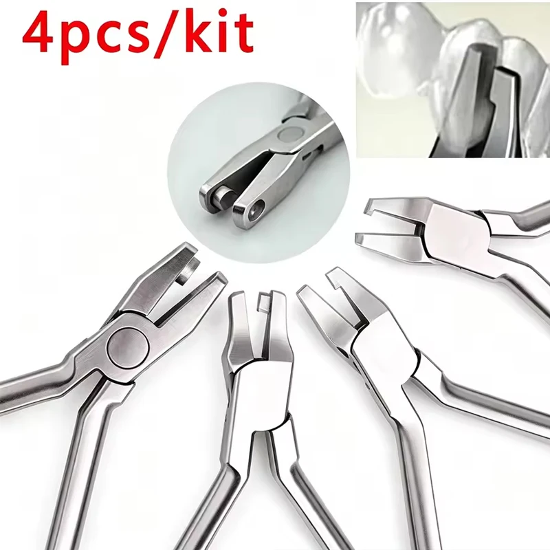 4pcs Dental Clear Aligner Lingual Hole Punch Plier Half Moon Cutout Orthodontic Lab Instrument Dentist Set