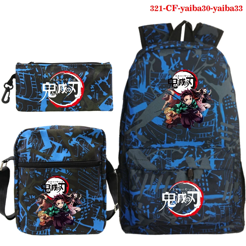 Mochilas Kimetsu No Yaiba Print 3pcs/set Anime Teens School Bag Backpacks for School Teenagers Girls Boys Anime Manga 3D Bookbag