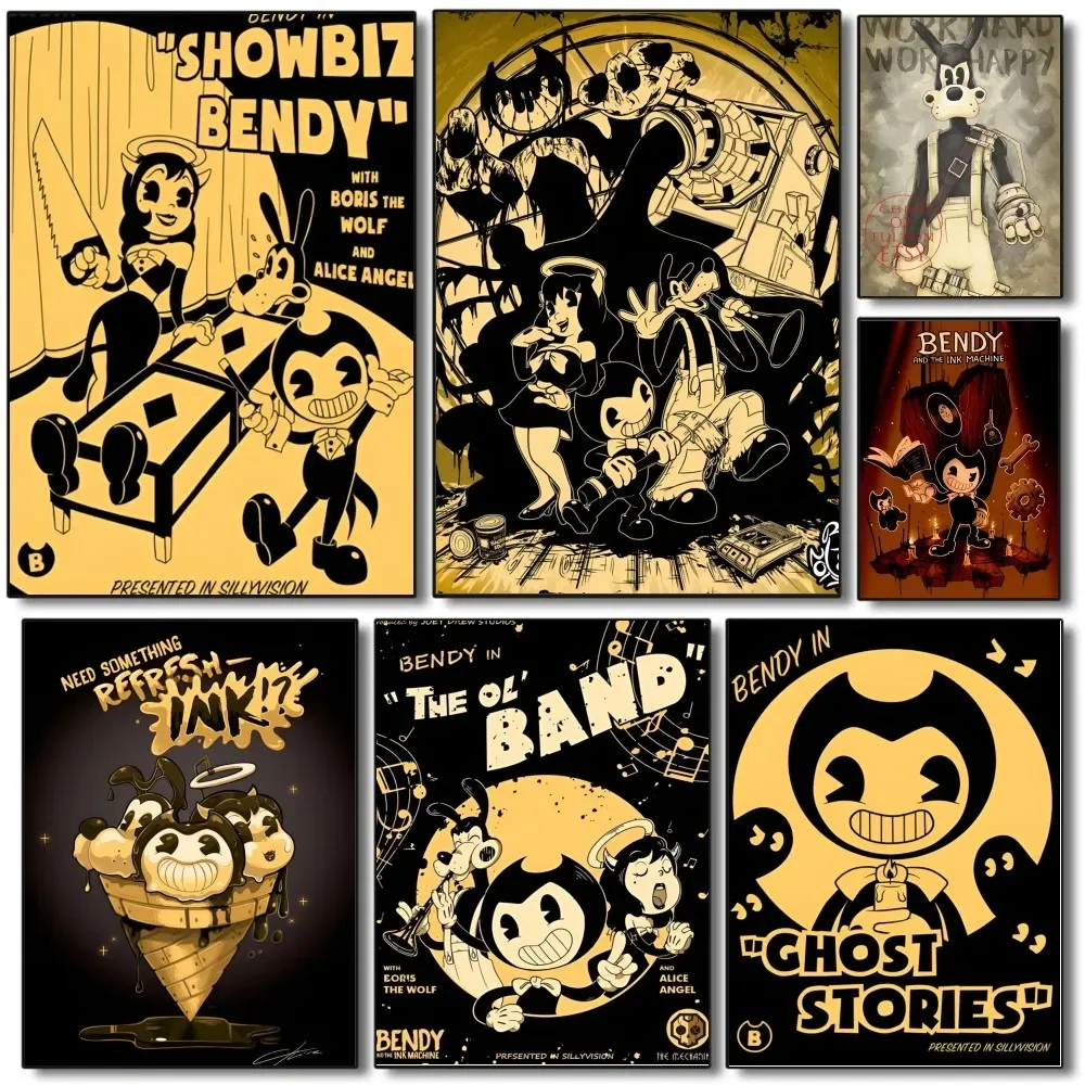 1PC Horror Video Game B-Bendy-and I-Ink M-Machine Cartoon Poster Paper Print Home Living Room Bedroom Entrance Bar Restaurant