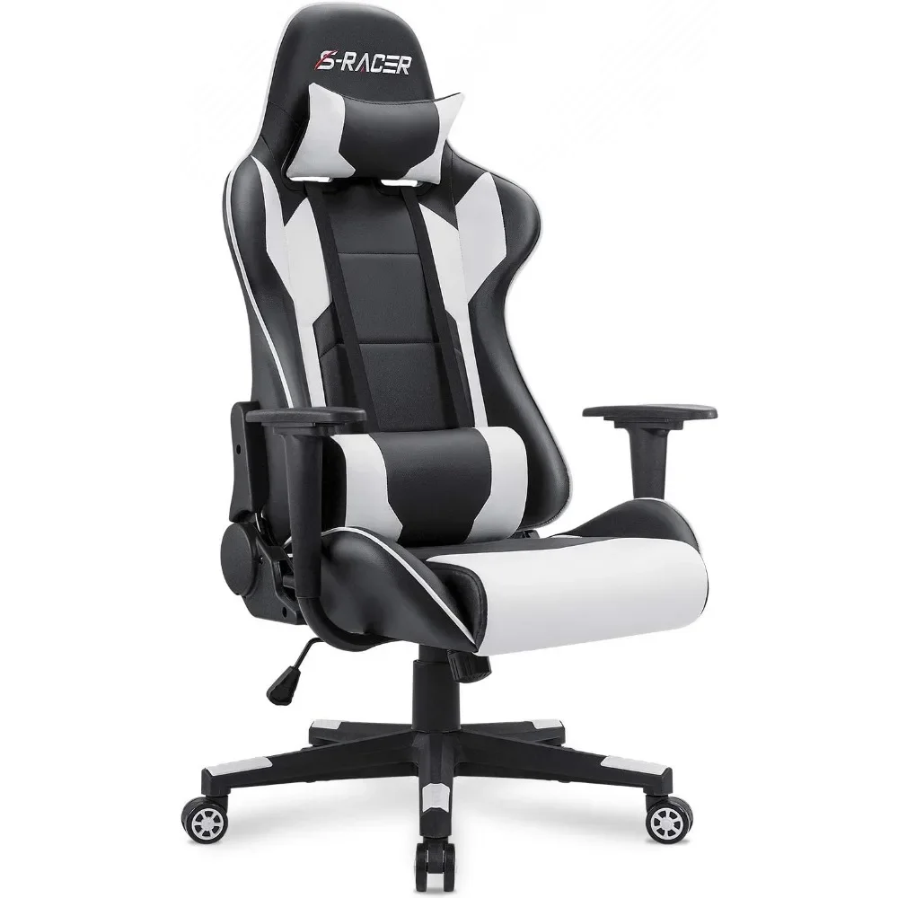 Cadeira de escritório, cadeira de jogos de computador com encosto alto, cadeira de mesa de couro, cadeira de trabalho giratória ajustável ergonômica executiva de corrida