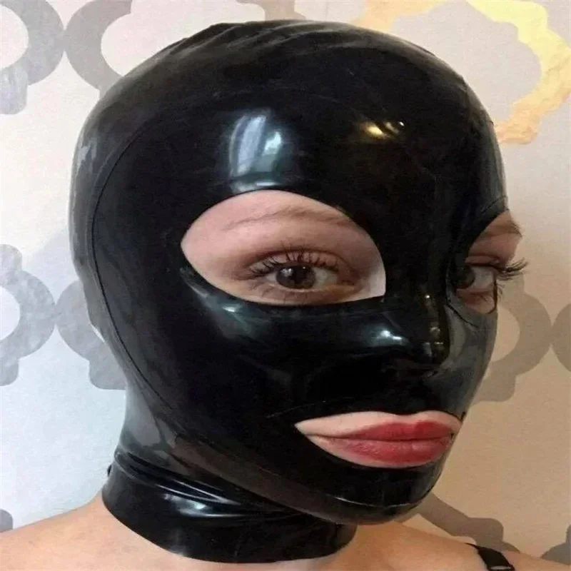 

Latex Mask Fetish 100% Natural Latex Rubber Hoods Open Mouth Eyes Sexy Headgear Handmade Women Halloween Cosplay Costumes