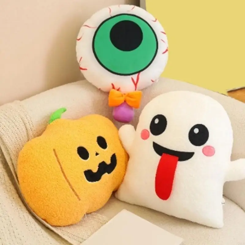 

76HF Pumpkins Plush Doll Toy Halloween Stuffed Animal Toy Soft Plush Eyes Lollipop Doll Toy Game Prizes Gift for Kids