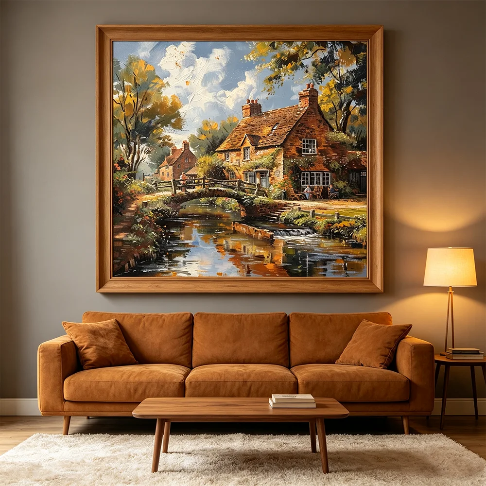 European Countryside Art Poster - Riverside House Village Scenery Wall Painting Decor - Art Picture for Poster and Canvas Gift