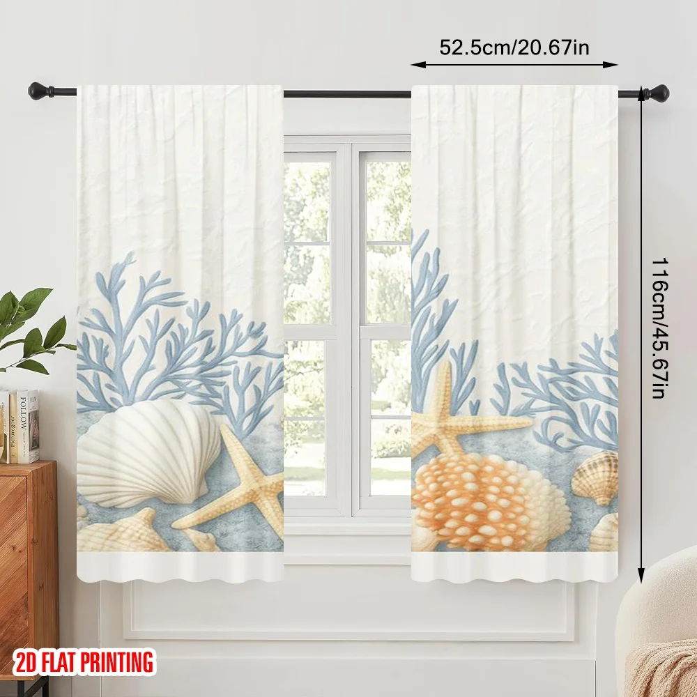 2pcs,2D plane printing Pattern Curtains Ocean Treasures(1) Durable 100% Polyester Fabric (without rod) Versatile All Perfect for