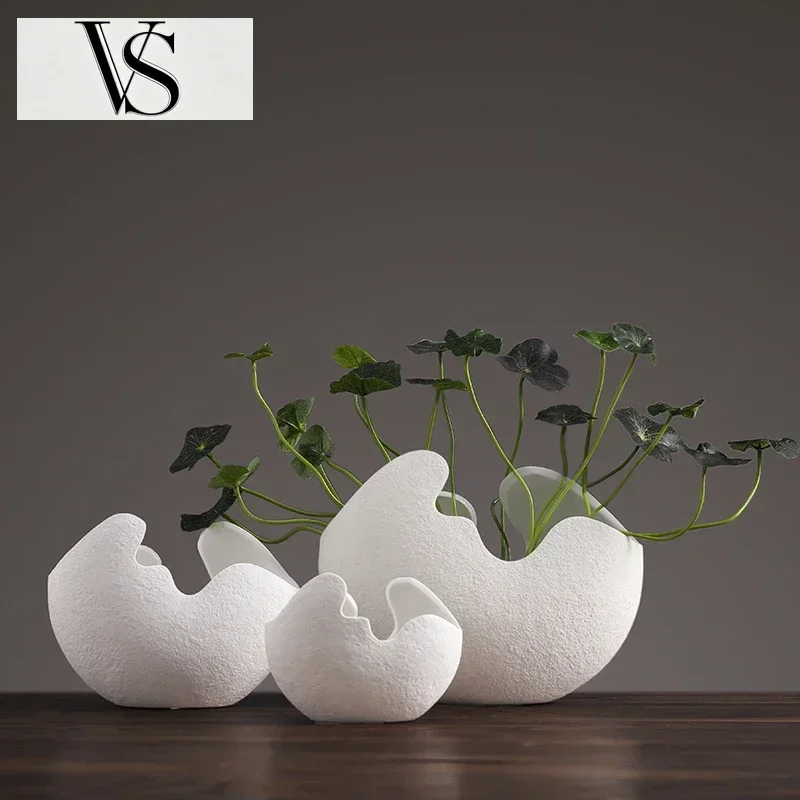 Vase Ornaments White Floral Home Room Living Countertop Decoration Insert Simple Nordic Ceramic Stem Flower