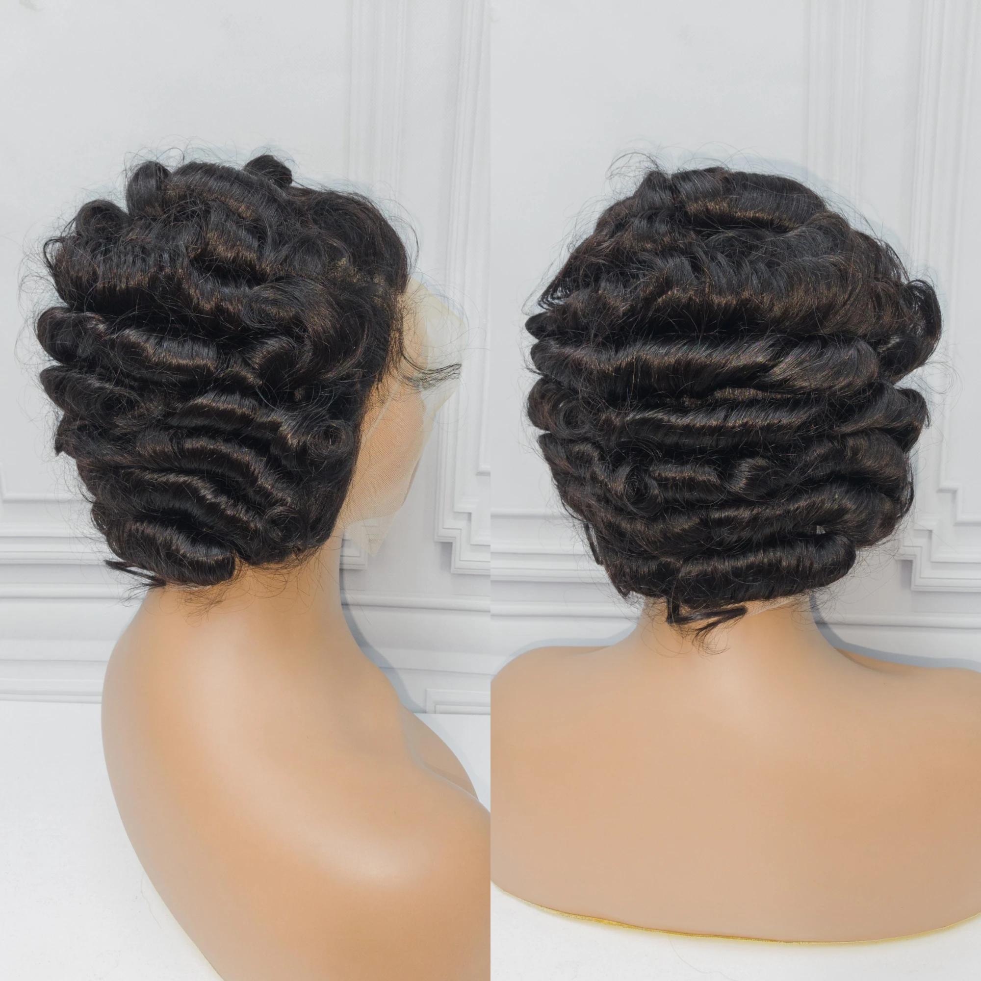 

200% Density Transparent 13x4 Lace Frontal Short Loose Wavy Pixie Cut Wigs Curly Human Hair Wigs Transparent Lace Wigs for Women