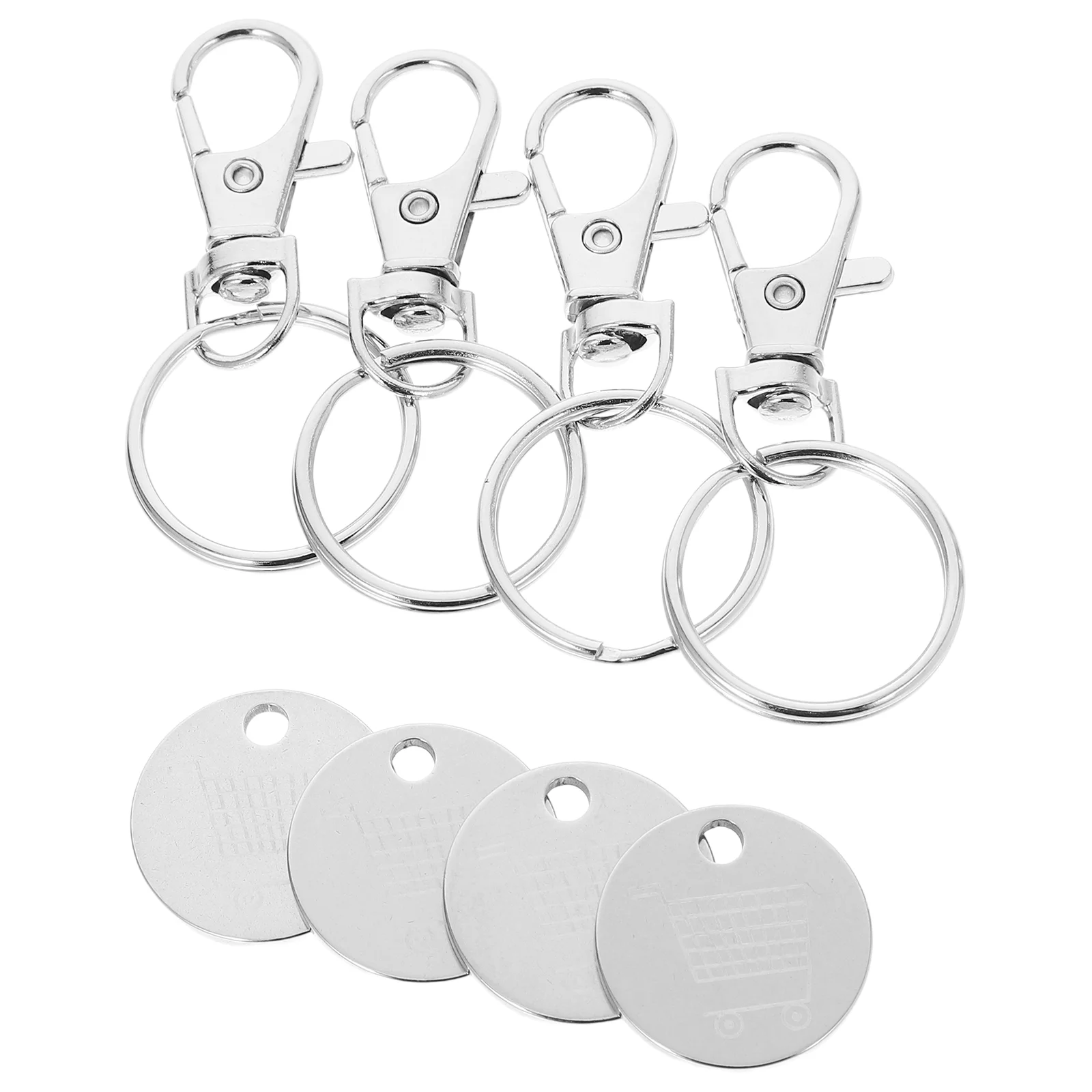 

4 Pcs Stainless Steel Keychain Shopping Cart Coin European and American Quarter Holder