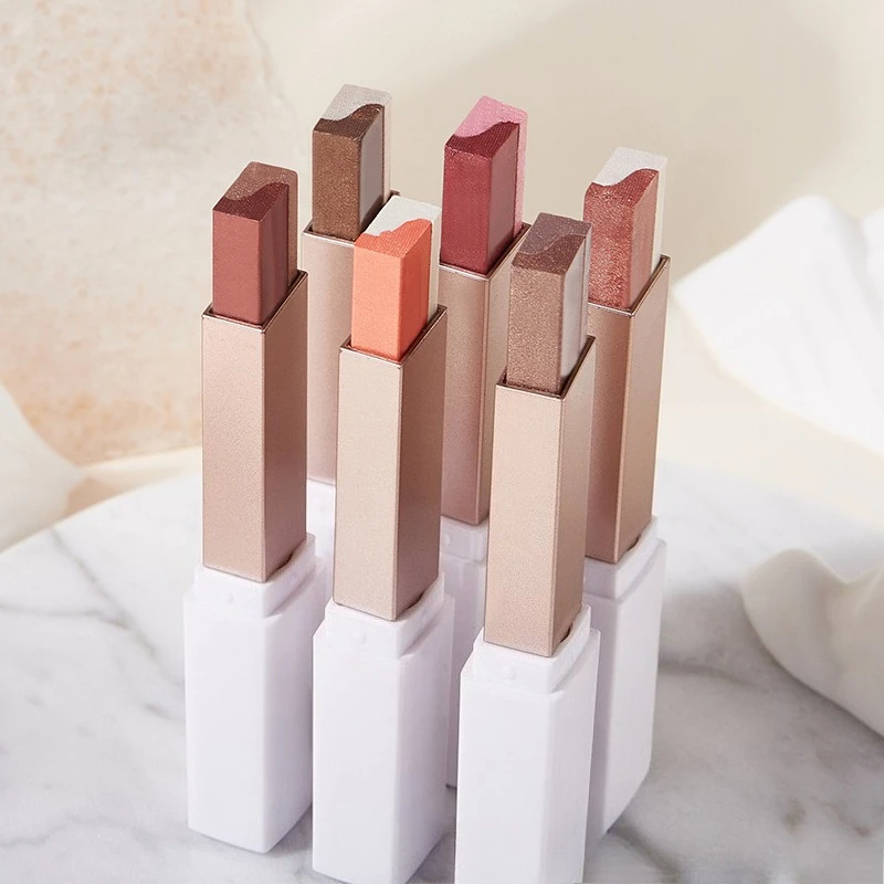 Barra de sombra de ojos con purpurina de doble Color 2 en 1, sombra de ojos mate de terciopelo degradado, maquillaje resistente al agua, brillo Bicolor, cosméticos de belleza