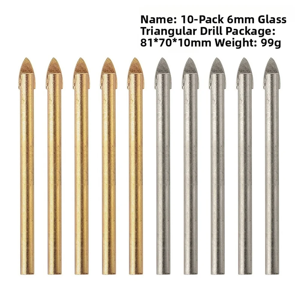 10 pack alloy glass drill bits 6mm triangular design for easy drilling on glass tiles mirrors marble with low cutting resistance