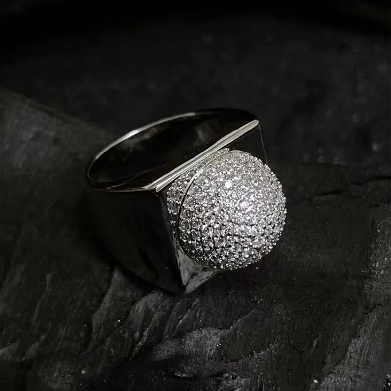 NY Fashion Temperament Ring Big Head Sister White Zirconium Hemisphere Square Wide Face Ring Personality Fashion Crowd