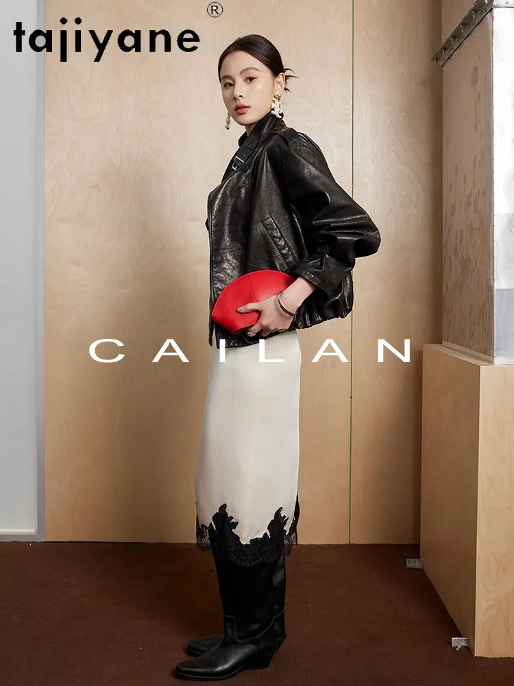 TAJIYANE 本物の山羊革レザージャケット女性スタイリッシュなダブルブレストコートショート本革ジャケット 2026 秋服 шуба