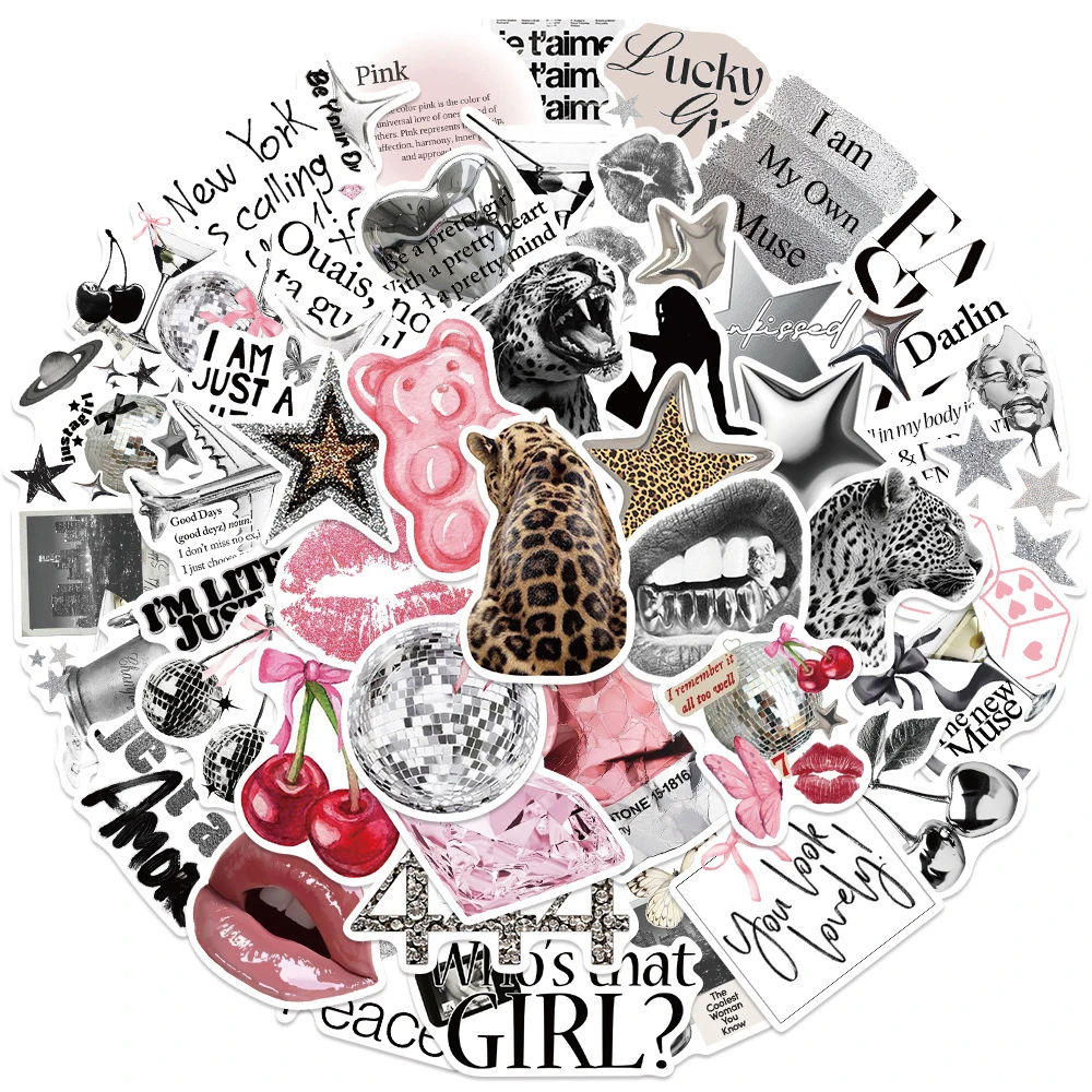 

10/30/50pcs Ins Style Y2K Silver Lucky Girl Stickers Cool Aesthetic Art Decals Skateboard Laptop Phone Diary Sticker Decoration
