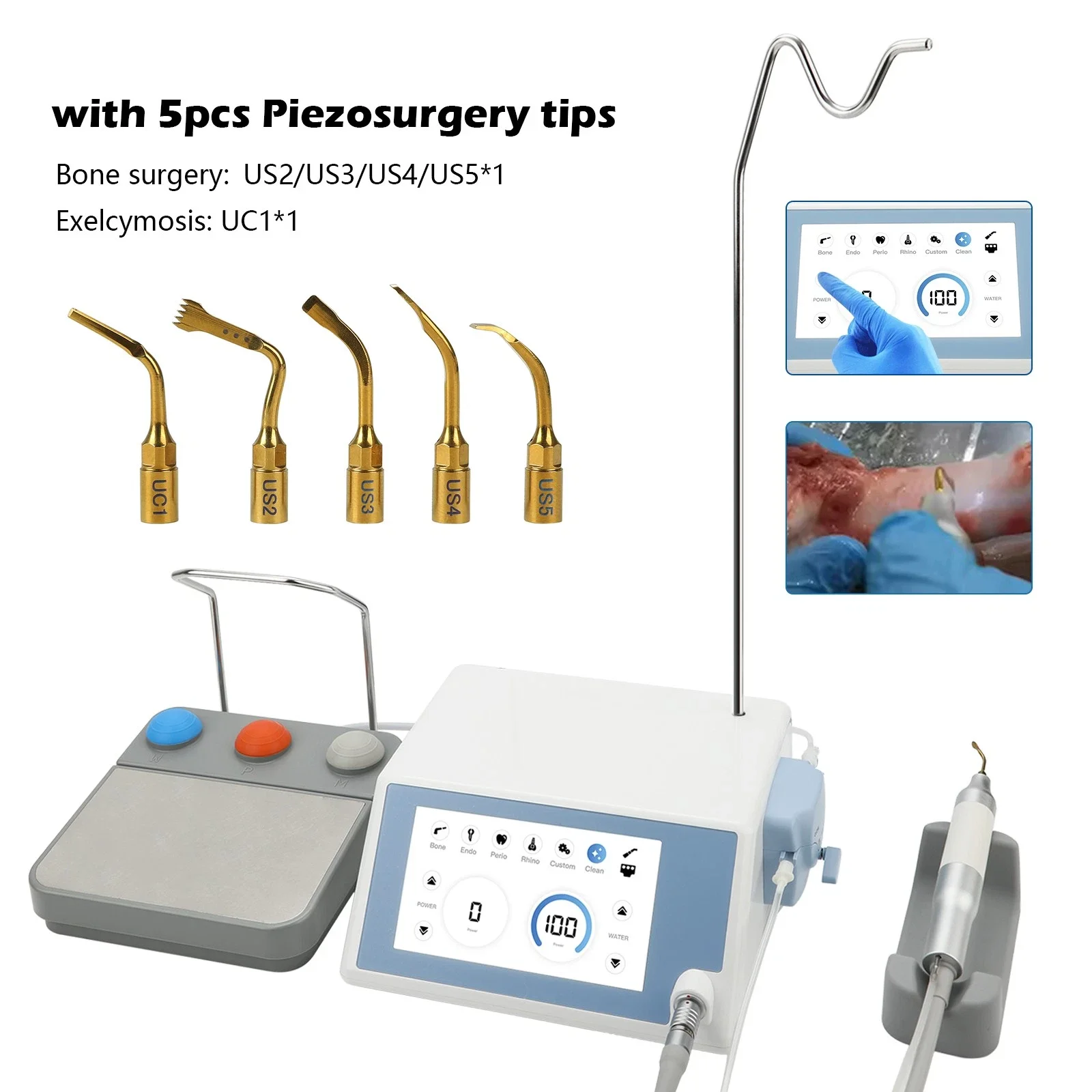

Touch Screen Dental Piezo Bone Surgery Motor Machine Ultrasonic With Handpiece And 5pcs Tips