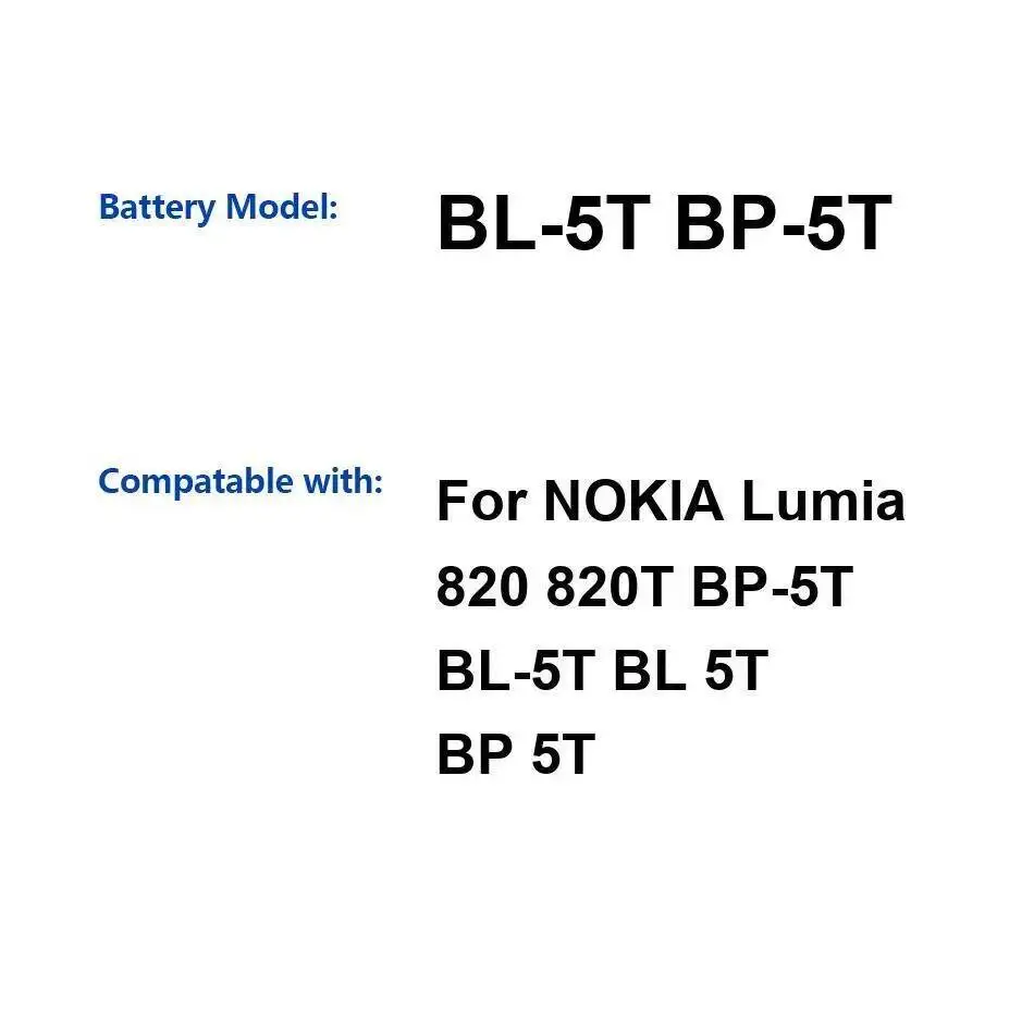 

For Nokia Lumia 820 820T BP-5T BL-5T 1650Mah Mobile Phone Battery Stable