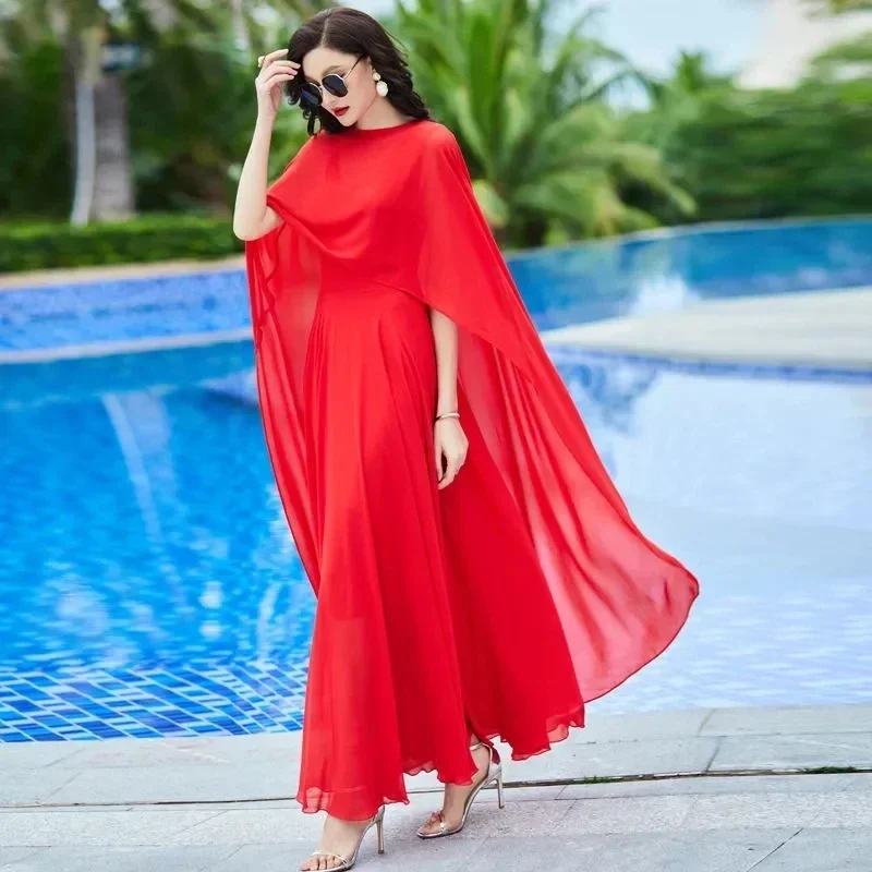 

Mother And Dress Two Piece Suit Bohemian Big Swing Long Holiday Shawl Dress Suit/Sun Protection Women Chiffon