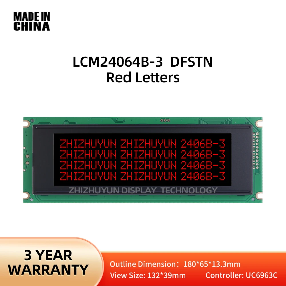 24064B-3 Graph Lattice DFSTN Black Film Red Font T6963C Industrial Grade Materials Static Electricity Exceeding 8000V