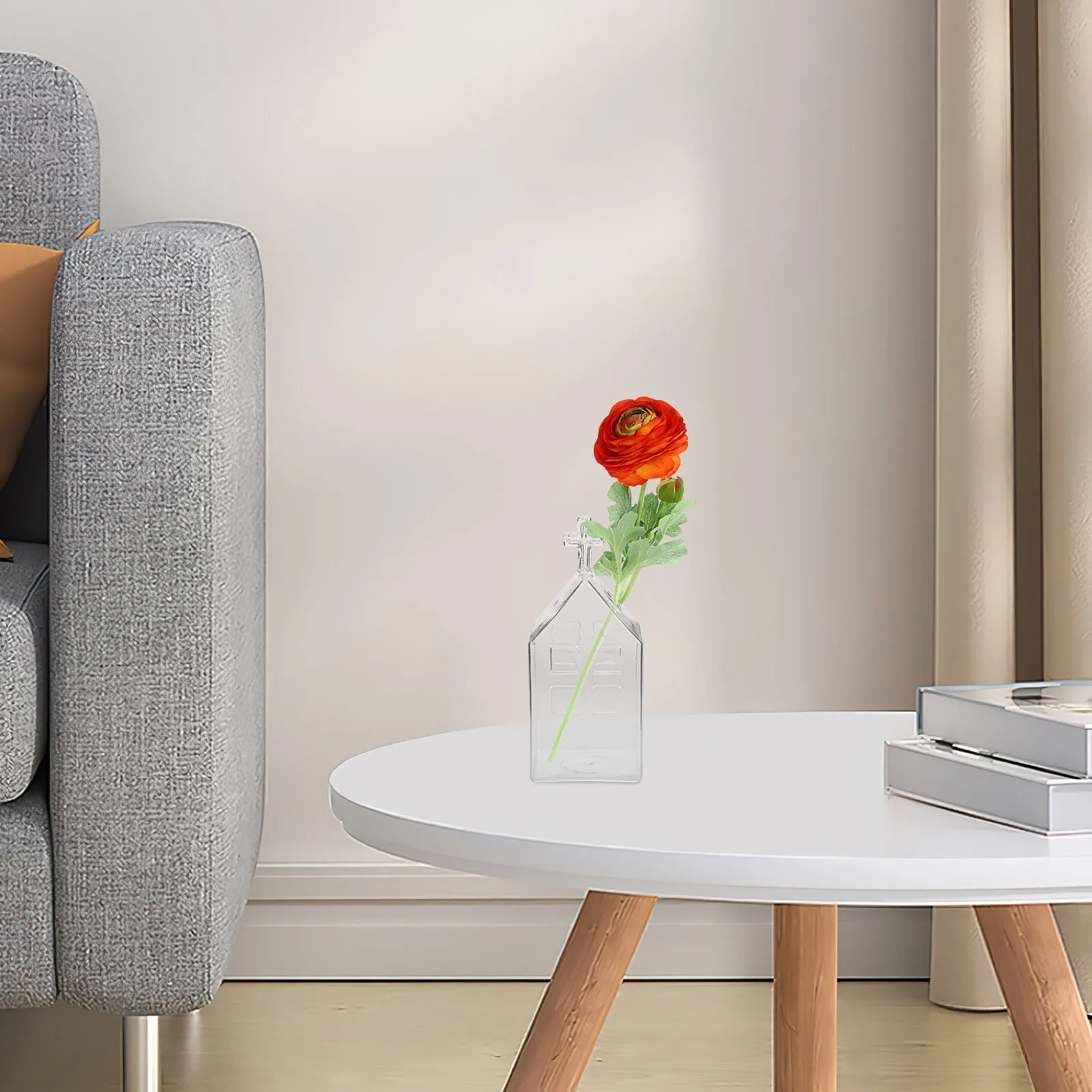 

2Pcs Glass Christian Bud Vase House Shape Desk Flower Vases Clear Hydroponic Centerpiece Table Decor Wedding Church Tiny Vase