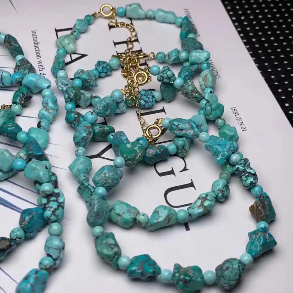 1pcs Natural Turquoise Baroque Gemstone Beads bracelet 7.5inch Stackable Adjustable Handmade Party Men's Mala