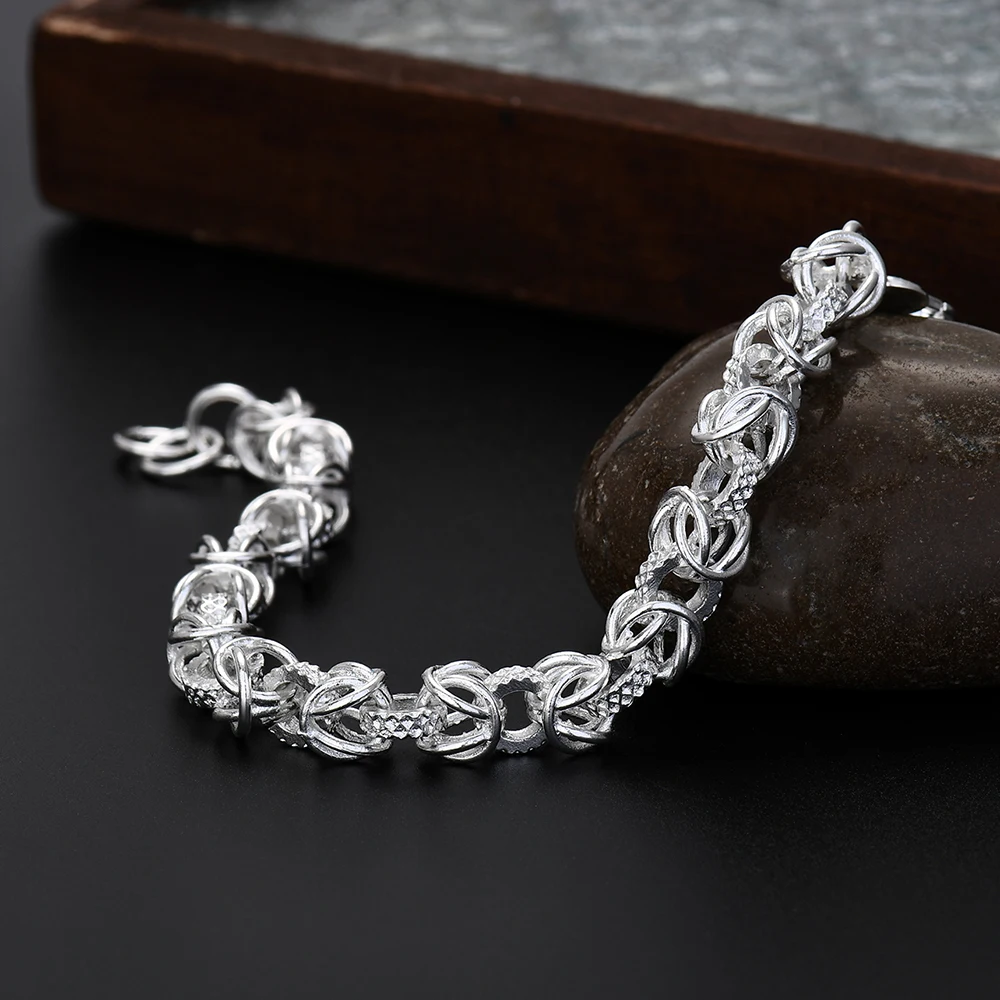 

Hot new 925 Sterling Silver noble 8MM Circle chains bracelets for men fashion Versatile jewelry wedding party Anniversary gifts