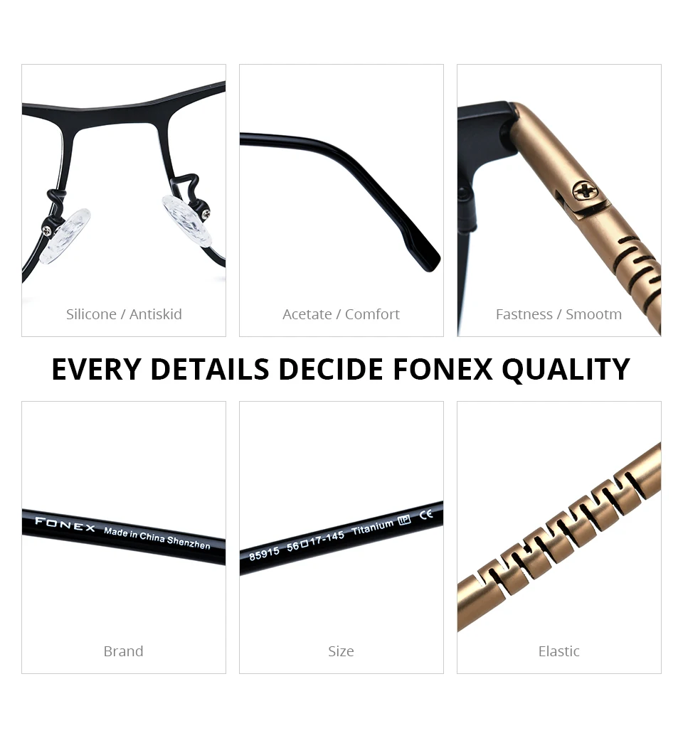 FONEX Titanium Glasses Frame Men Brand Design Square Ultralight Eyeglasses Japanese Ultralight-Weight High Quality Eyewear 85915